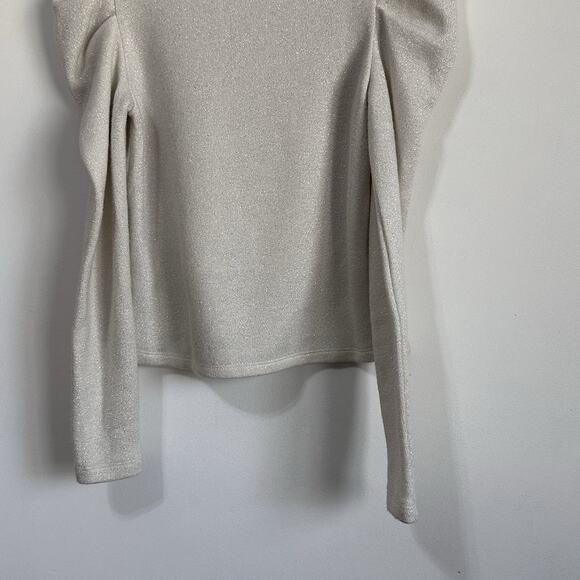 1.State Knit Top Sweater XS Draped Shoulder Cream Sparkle Long Sleeve Trendy - Picture 8 of 10